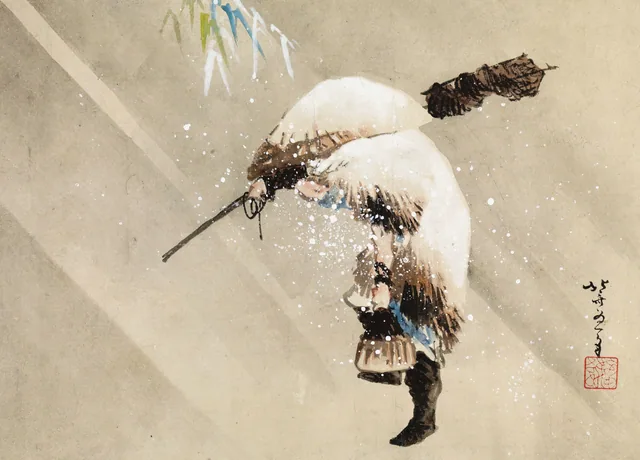 Fisherman Carrying His Net in the Snow, Katsushika Hokusai