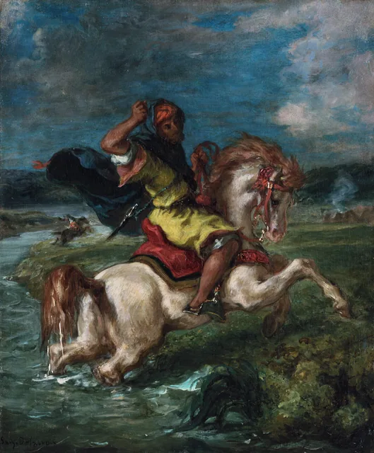 Moroccan Horseman Crossing a Ford, Eugene Delacroix